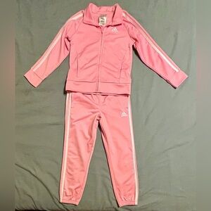 Adidas Pink and White Girls Athletic Tracksuit